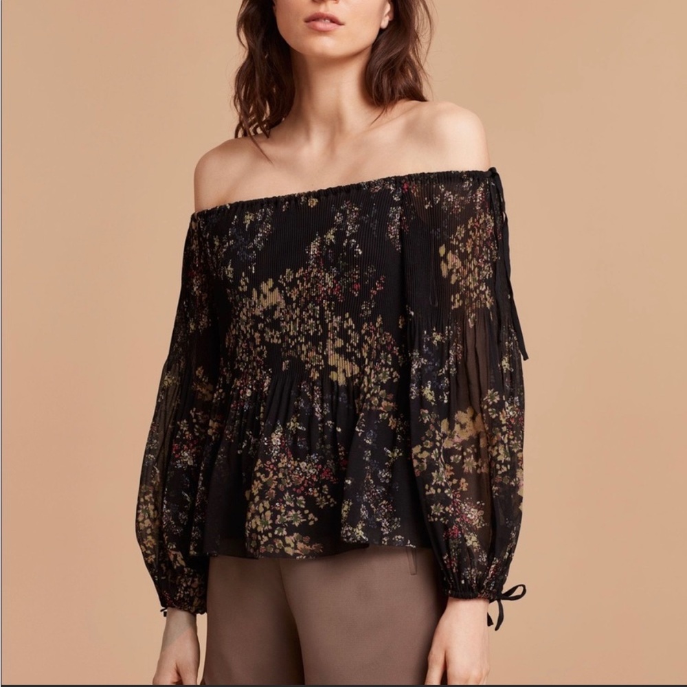 Aritzia Black Floral Off-Shoulder Blouse